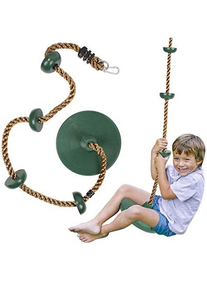 Toy Park Climbing Rope Tree Swing with Platforms and Hanging Disc Swings Seat, Outdoor Backyard Playground Swingset Accessories with 78" with Carabiner (Green) - Image 1