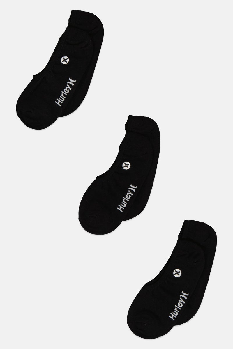 Hurley Men 3 Pairs Brand Logo No Show Socks, Black  - Image 1
