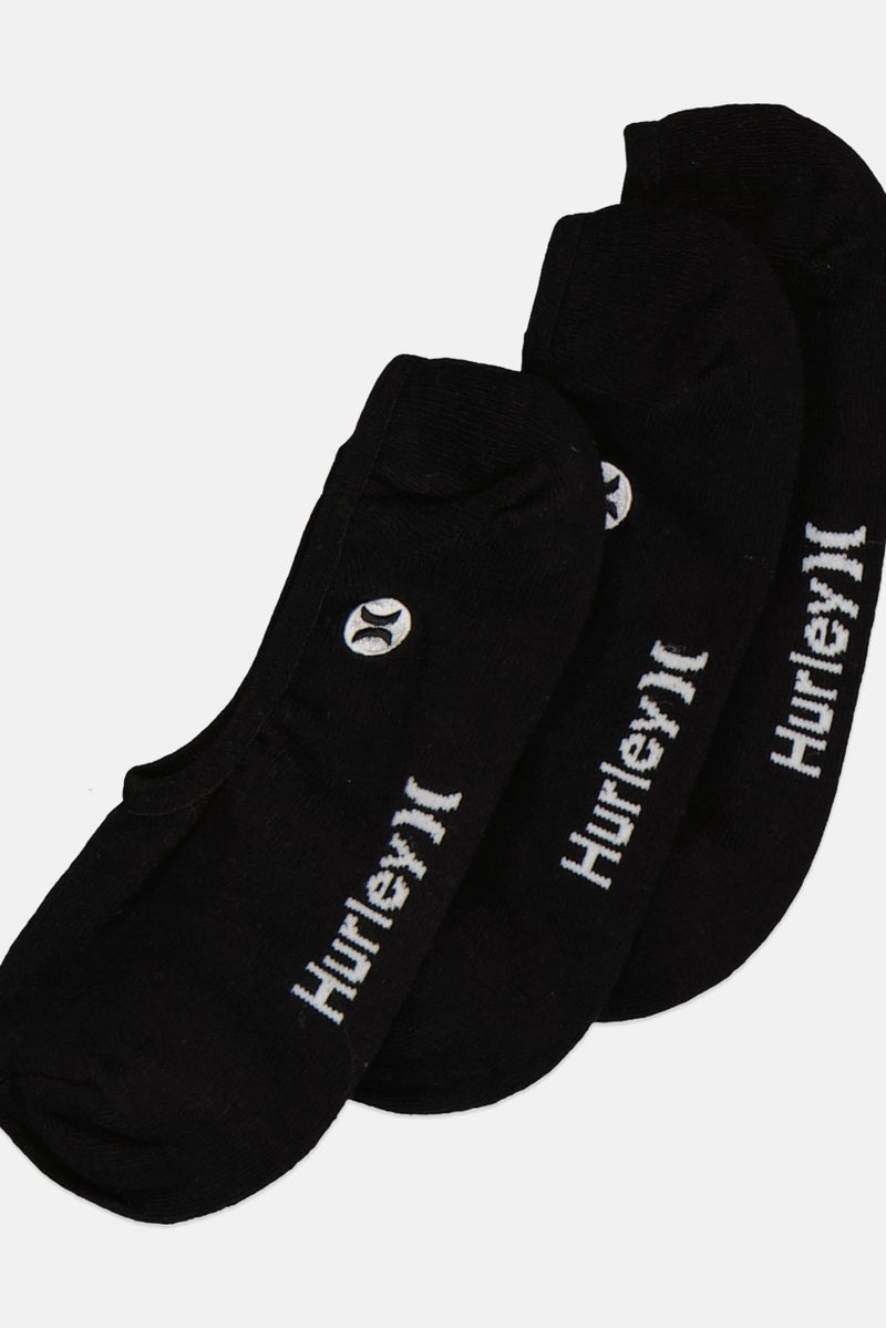 Hurley Men 3 Pairs Brand Logo No Show Socks, Black  - Image 2