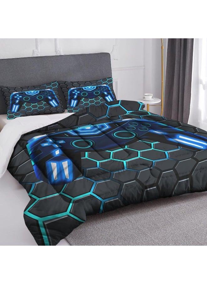 Generic Uyivugmo Kids Gaming Comforter Twin Size Video Game Console Geometric Bedding Sets for Boys Girls Kids 3D Gaming Comforter with 2 Pillowcase  - Image 1