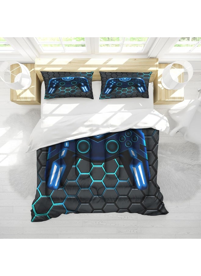 Generic Uyivugmo Kids Gaming Comforter Twin Size Video Game Console Geometric Bedding Sets for Boys Girls Kids 3D Gaming Comforter with 2 Pillowcase  - Image 2
