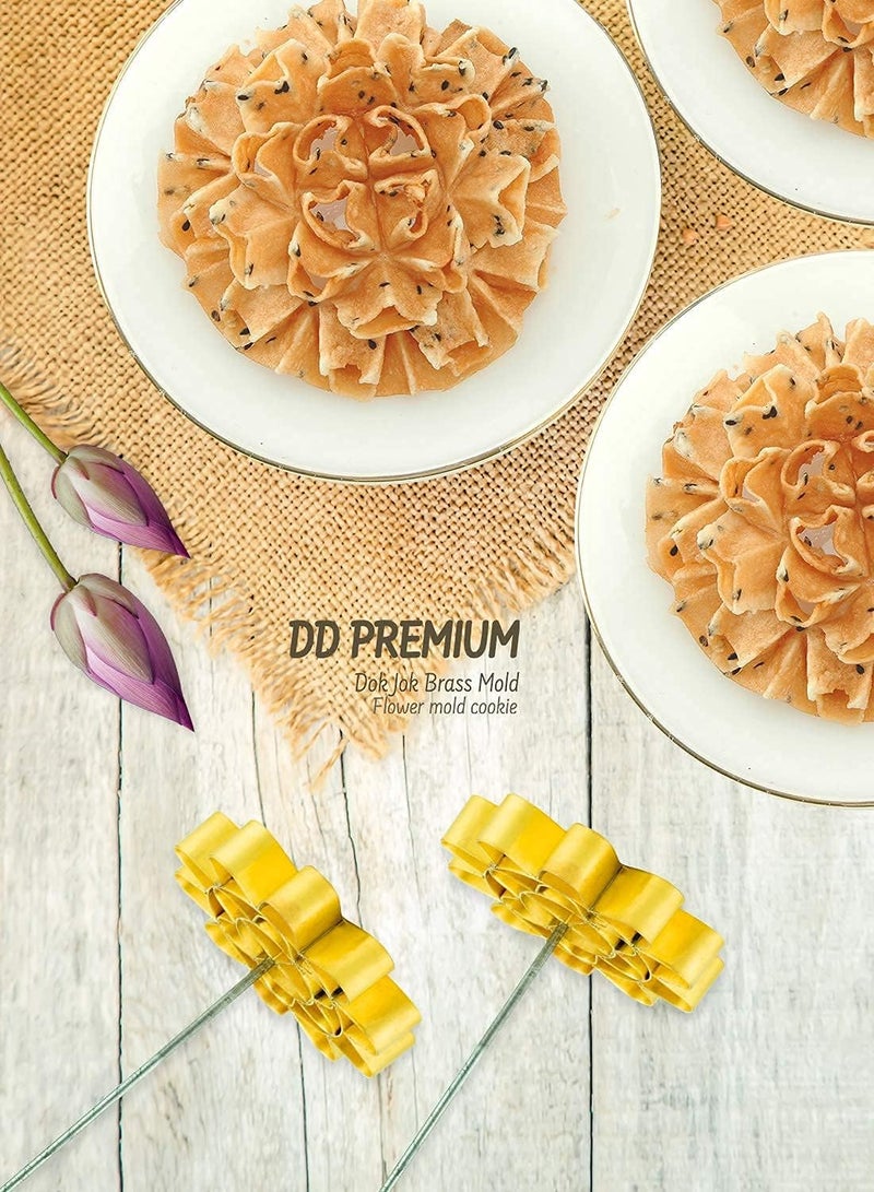 DDPremium Dok Jok Brass Mold Thai Dessert Maker - Large Rosette Lotus Flower Cookie Mold with Handle Diameter By 4.13 Inch - Image 4