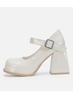 Loquat Women's T-Strap Round Toe Platform Heels Chunky Heel Mary Jane Dress Shoes White  - Image 2