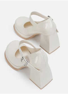 Loquat Women's T-Strap Round Toe Platform Heels Chunky Heel Mary Jane Dress Shoes White  - Image 3