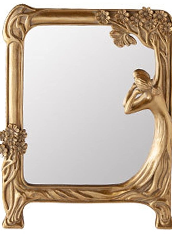 Nerien Resin Vintage Makeup Mirror Decorative Tabletop Rectangle Mirror Gold Standing Desktop Cosmetic Mirror Maid Girl Vanity Mirror Plum Floral Countertop Dressing Mirror with Stand for Home Decor - Image 1