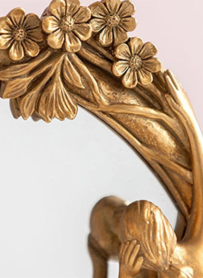 Nerien Resin Vintage Makeup Mirror Decorative Tabletop Rectangle Mirror Gold Standing Desktop Cosmetic Mirror Maid Girl Vanity Mirror Plum Floral Countertop Dressing Mirror with Stand for Home Decor - Image 3