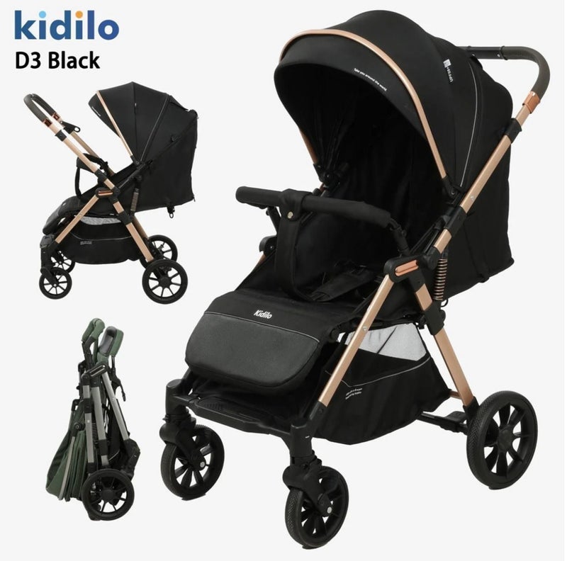 Kidilo D3 Baby Stroller | Compact One-Hand Fold | Multi-Position Recline Seat | Large Extendable Canopy | Shock-Absorbing Wheels | 5-Point Harness | Large Storage Basket