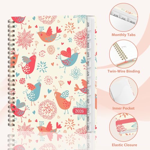 VALOME 2026 Planner, Weekly and Monthly Calendar Planner, Academic Daily Agenda (Jan 2026 - Dec 2026), Hardcover Planning Notebook for Office Accessories and School Supplies, Chirpy Birds - Image 4
