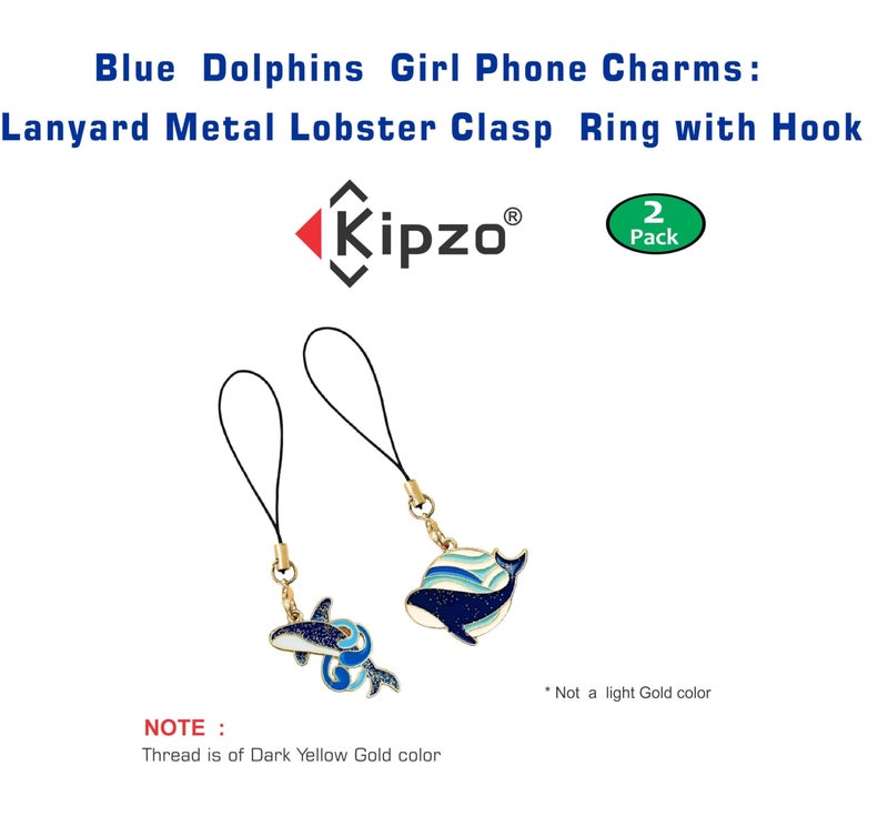KIPZO Nylon Pack Of 2 Cute Dolphin Whale Fish Pendant Phone Charms Aesthetic For Girls Boys Women Backpack Hanging Keychain Key Ring Lobster Clasp Thread Ornament Smart Combo, Blue - Image 4