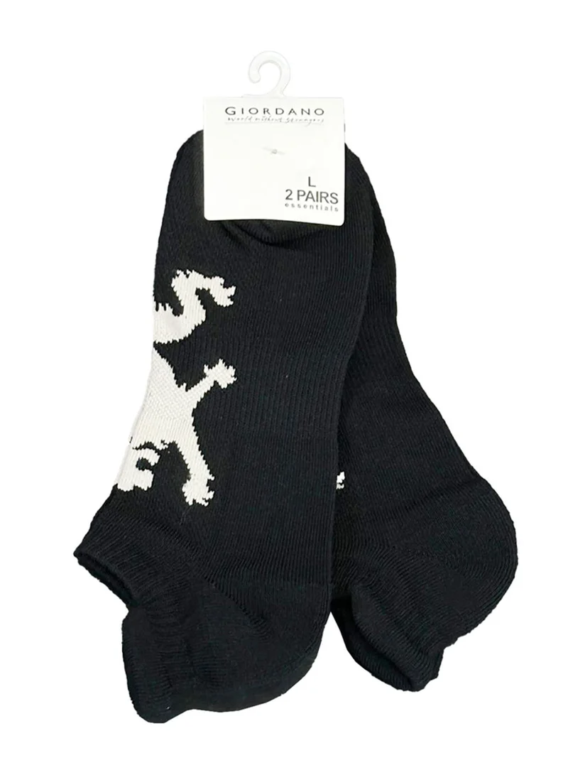 GIORDANO Unisex Lion Logo Socks: 2-Pack Cotton Blend Ankle Length