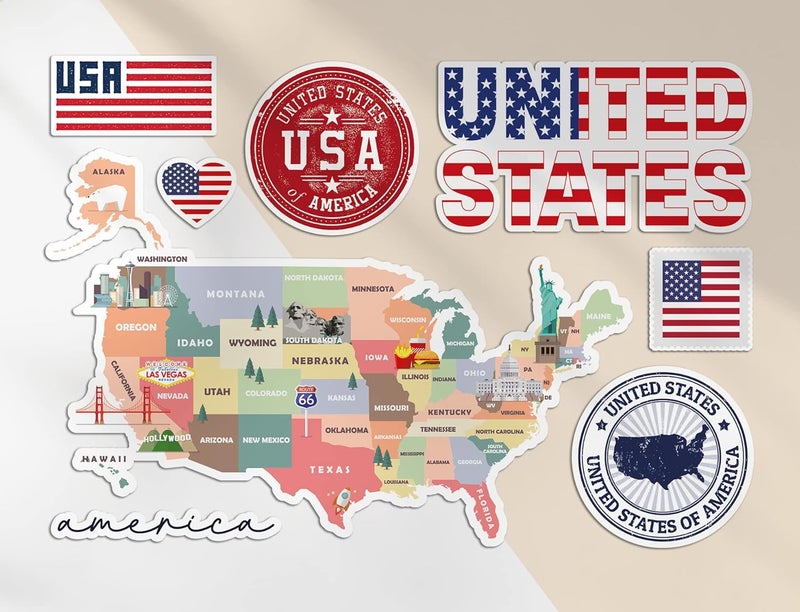DV DESIGN A5 Sticker Sheet United States Vinyl Stickers - USA America Landmarks Map Flag Country Holiday Travel #78475 Multi-market varied design options - Image 2