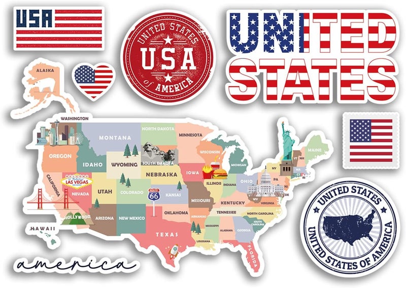 DV DESIGN A5 Sticker Sheet United States Vinyl Stickers - USA America Landmarks Map Flag Country Holiday Travel #78475 Multi-market varied design options - Image 1