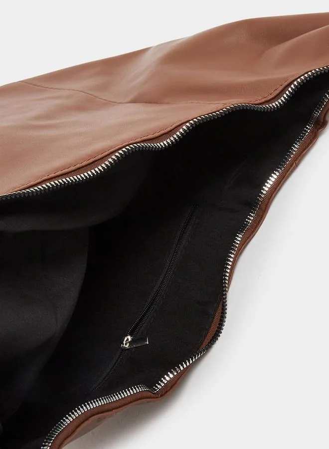 Styli Styli Solid Leather Shoulder Bag with Zip Closure