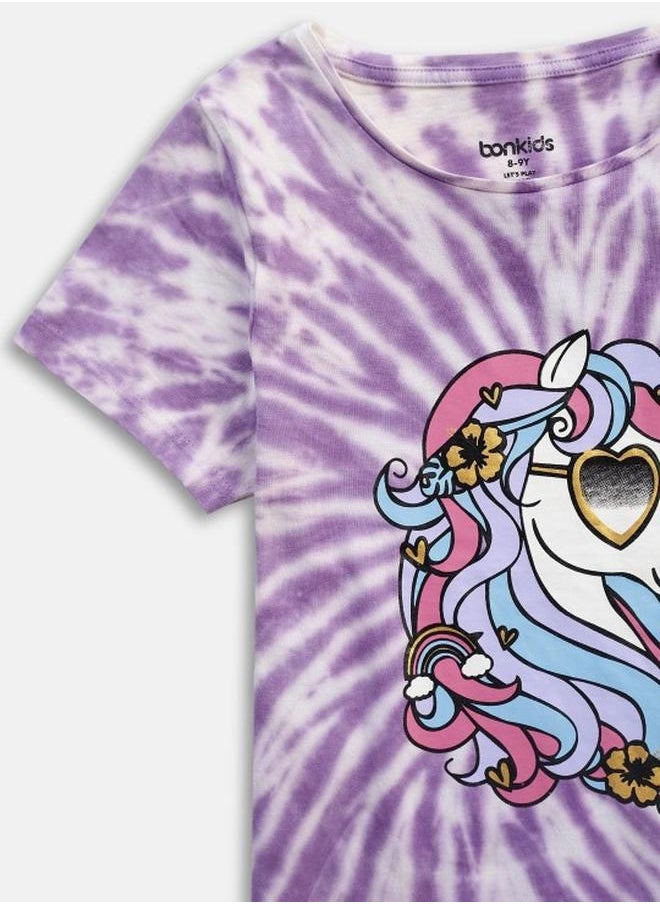 Bonkids Girl's t-shirts in regular fit purple colour cotton fabric embellished pattern pull over closure woven weave type round collar type round neckline half sleeve length t-shirt upper body wear type suitable for casual occasions – embrace the latest in chic design!  - Image 3