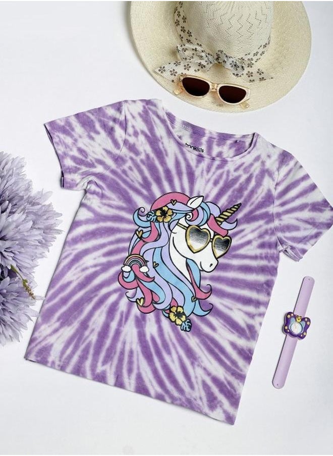 Bonkids Girl's t-shirts in regular fit purple colour cotton fabric embellished pattern pull over closure woven weave type round collar type round neckline half sleeve length t-shirt upper body wear type suitable for casual occasions – embrace the latest in chic design!  - Image 4