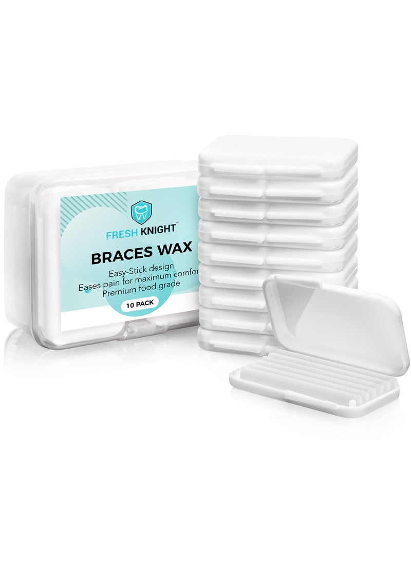 FRESH KNIGHT Braces Wax,10 Pack. Dental Wax for Braces & Aligners, Unscented & Flavorless - 50 Premium Orthodontic Wax-Strips. White Cases. Includes storage case. Food Grade ortho bracewax. Fresh Knight. (White) 