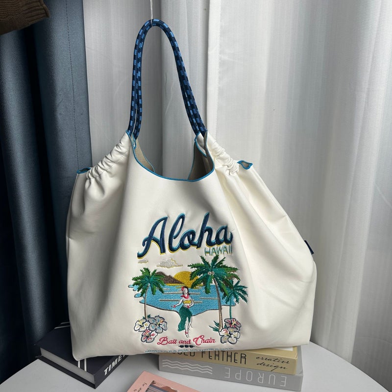Ball Chain Same Style Winter Leather Embroidered Shopping Bag Large Capacity Fashion All-Match High Quality Shoulder Bag For Women - Image 4