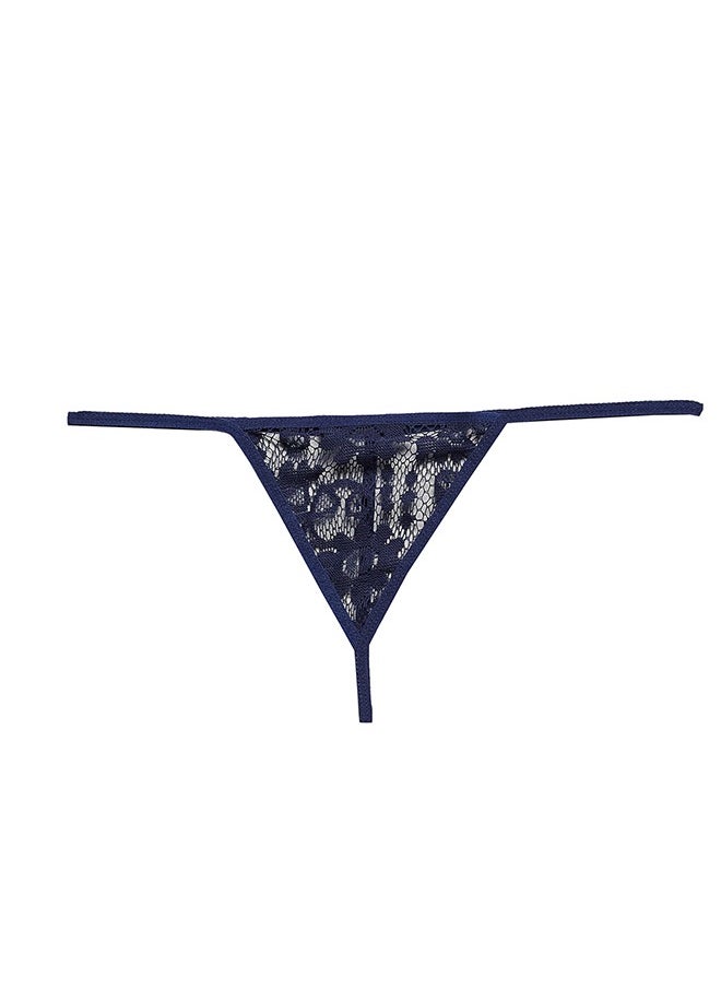 Clovia - Clovia Self-Patterned Sheer Halter-Neck Babydoll with Matching G-string in Navy - Lace - Image 1