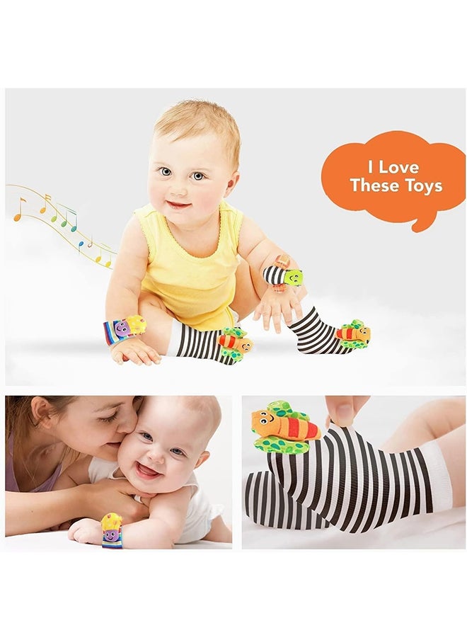 SKY-TOUCH Pack Of 4 Baby Rattles Toys Wrist And Socks, 0-3-6-12 Months  - Image 5