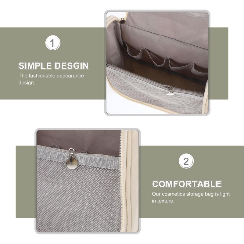 Large Capacity Waterproof Travel Cosmetic Bag Wet Dry Separation Toiletry Pouch Beige - Image 4