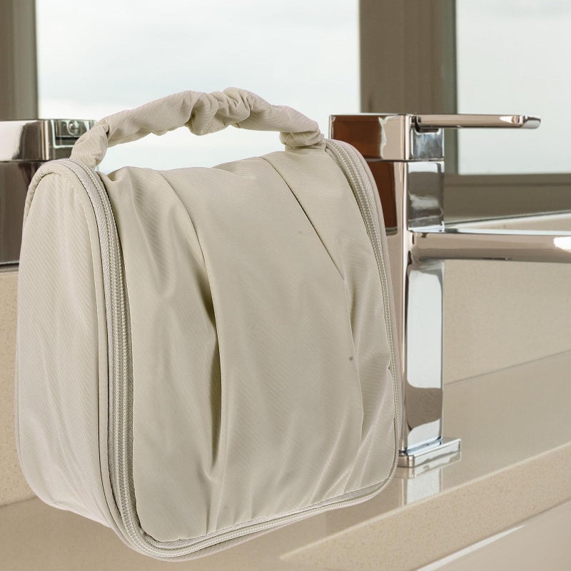Large Capacity Waterproof Travel Cosmetic Bag Wet Dry Separation Toiletry Pouch Beige - Image 5