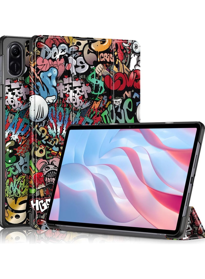 VKL Case Compatible with Huawei Honor Pad X9 11.5” 2023, PU Slim Cover, with Auto Sleep/Wake Up Hard Trifold Stand Cover Case for Honor Pad X9 (Doodle) 