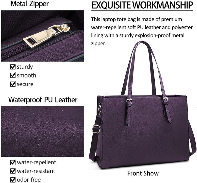 NUBILY Laptop Bag for Women Waterproof Lightweight Leather 15.6 Inch Computer Tote Bag - Image 2
