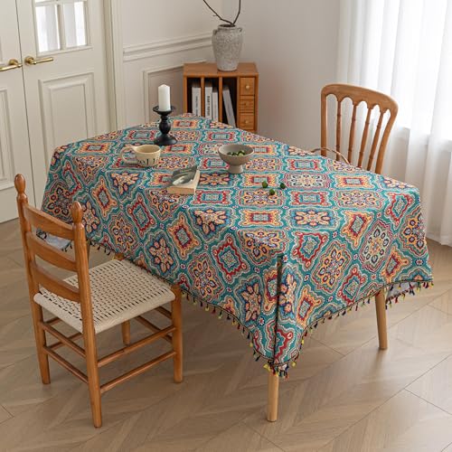 Erbnaryx Handblock Print Tablecloth for Square Tables, Boho Table Cover with Fringed Edges, Decorative Tablecloth for Kitchen and Dining Room,59"x 70" - Image 2