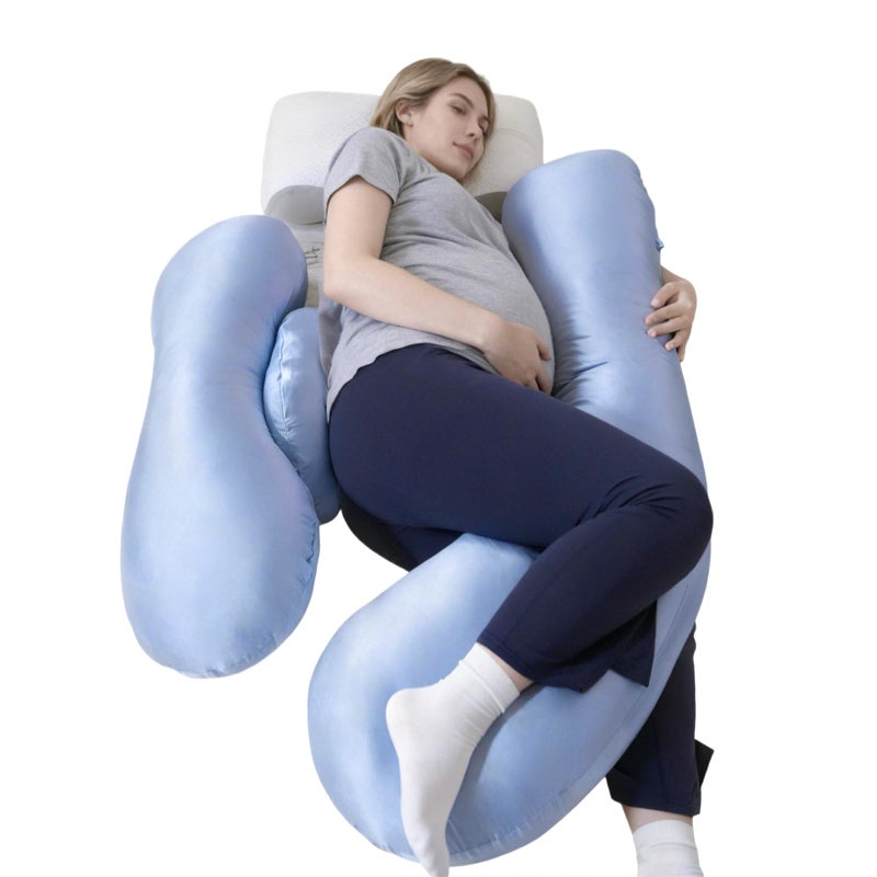 NOONTIDE Pregnancy Pillows for Side Sleeping - Adjustable Belly & Back Support Pillow,H Shaped Full Body Maternity Pillow with Cooling Removable Cover, for Pregnant Women and Adults(Blue) - Image 1