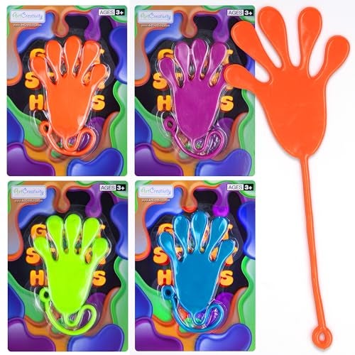 ArtCreativity Giant Sticky Hands for Kids 4 Pack of 12Inch Big Sticky Slappy Hand in 4 Colors Stretch Up to 5 Feet Large Slap Hands Squishy Fidget Toys Set Party Favors - Image 1