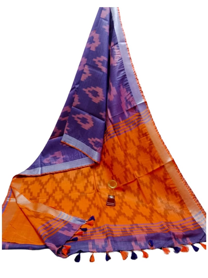 HAIDER ALI AND SONS Cotton Ikkat Saree For Women |Traditional Saree Ikat Design With Blouse Piece For Women & Girls | 6.50 Meters (Saree - 5.50 Mtrs, Blouse Piece - 100 Cms)_35, Multicolor - Image 1