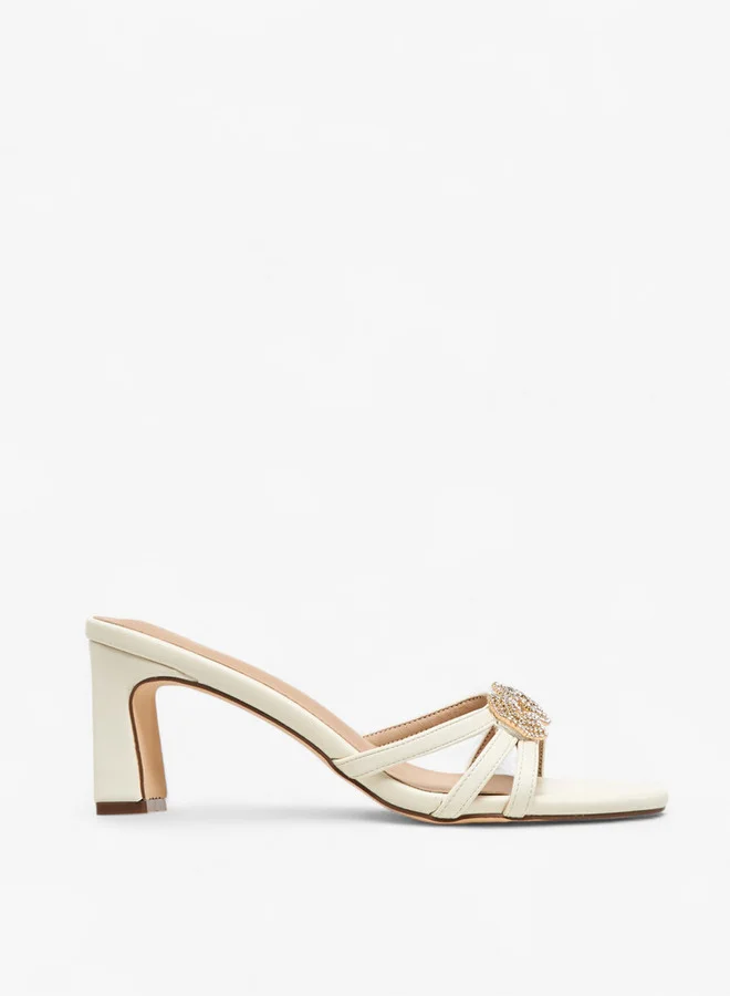 Flora Bella By Shoexpress Women's Bow Embellished Slip-On Sandals with Block Heel