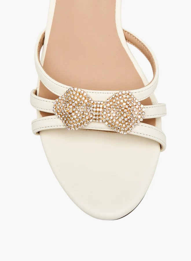 Flora Bella By Shoexpress Women's Bow Embellished Slip-On Sandals with Block Heel