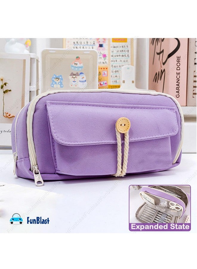 فنبلاست حقيبة أقلام فن بلاست، حافظة أقلام للبنات، حافظة تنظيم أدوات مكتبية كبيرة السعة، منظم أقلام أنيق، حقيبة متعددة الأغراض بسحاب للأطفال والكبار (أرجواني) - Image 2