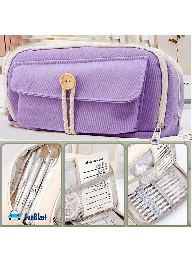 فنبلاست حقيبة أقلام فن بلاست، حافظة أقلام للبنات، حافظة تنظيم أدوات مكتبية كبيرة السعة، منظم أقلام أنيق، حقيبة متعددة الأغراض بسحاب للأطفال والكبار (أرجواني) - Image 5