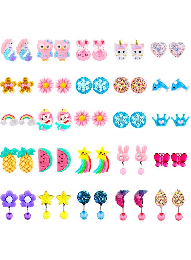 Hicdaw 25Pairs Kids Clip On Earrings Clip On Earrings for Girls Play Earrings for Party Favor Kids Princess Play Jewelry - Image 1