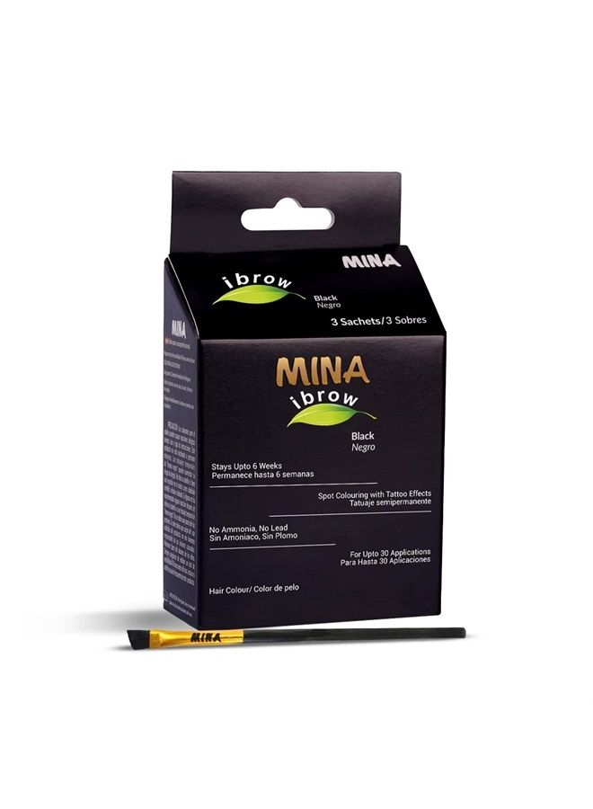 Mina ibrow Hair Color Black|Long Lasting Natural Spot coloring and Hair Tinting Powder with Brush, Water and Smudge Proof | No Ammonia, No Lead with 100% Gray Converge Upto 30 Application|Vegan and Cr