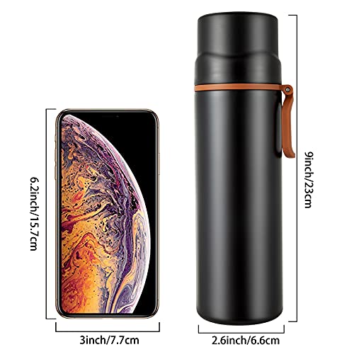 Lzznom Insulated Water Bottle-Stainless Steel Vacuum Coffee Cup with Handle,Flask Double Walled Sport Travel Mug with Leakproof Lid,Keep Hot & Cold 12 Hours BPA Free 15oz(Black) - Image 2