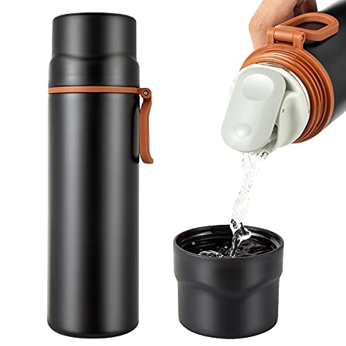 Lzznom Insulated Water Bottle-Stainless Steel Vacuum Coffee Cup with Handle,Flask Double Walled Sport Travel Mug with Leakproof Lid,Keep Hot & Cold 12 Hours BPA Free 15oz(Black) - Image 1