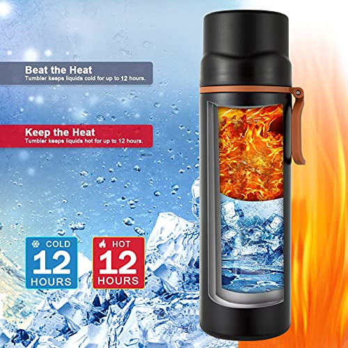 Lzznom Insulated Water Bottle-Stainless Steel Vacuum Coffee Cup with Handle,Flask Double Walled Sport Travel Mug with Leakproof Lid,Keep Hot & Cold 12 Hours BPA Free 15oz(Black) - Image 5