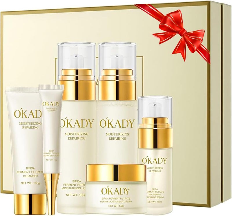 OKADY Skin Care Gift Sets for WomenBifida Ferment Lysate Moist Nourishing Sixpiece SetDaily Skin Care Gift Box Set for Teenage Girlsfor Skin Types Glass Face Care Kit