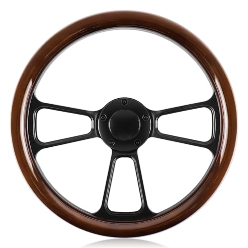 QYMOPAY 5 Hole 3 Spoke Vintage Steering Wheel, 14 inch Universal 5 Hole Racing Steering Wheel, Fits most 5-hole Car - Image 1