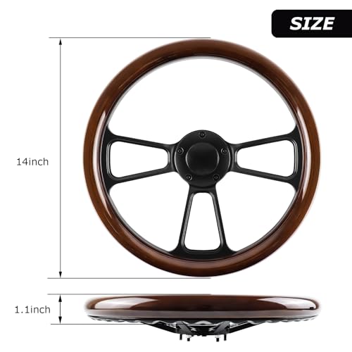 QYMOPAY 5 Hole 3 Spoke Vintage Steering Wheel, 14 inch Universal 5 Hole Racing Steering Wheel, Fits most 5-hole Car - Image 2