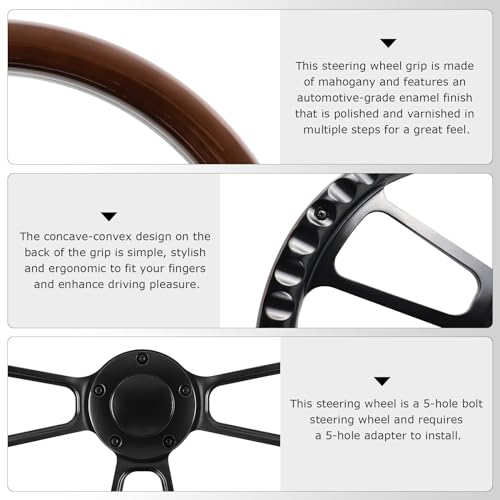 QYMOPAY 5 Hole 3 Spoke Vintage Steering Wheel, 14 inch Universal 5 Hole Racing Steering Wheel, Fits most 5-hole Car - Image 4