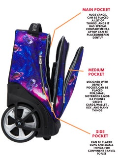 Wires 5 Piece Kids School Trolley Bag laptop compartment Big Wheels With Lunch bag & Pencil Case  - Image 4