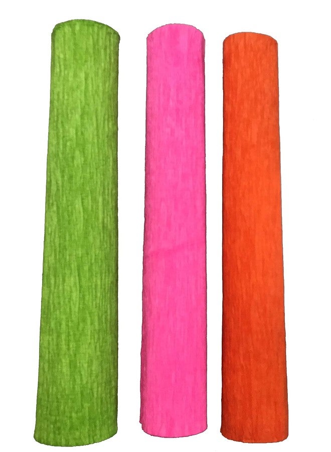 3A Featuretail Tricolor 8ft Length/20in Width Crepe Paper Roll/Wrinkled Paper for Flower Making, Bouquet Wrapping and Craft (Green-Pink-Orange, 3 Roll - 1 Color Each) - Image 1
