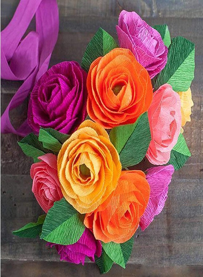3A Featuretail Tricolor 8ft Length/20in Width Crepe Paper Roll/Wrinkled Paper for Flower Making, Bouquet Wrapping and Craft (Green-Pink-Orange, 3 Roll - 1 Color Each) - Image 2