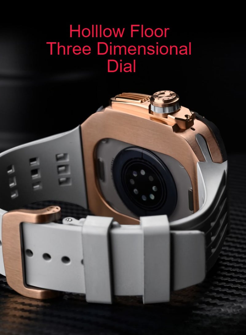 AROAQ Carbon Fiber Case for Apple Watch 49mm Fluororubber Band Metal Bezel Ultra Titanium Alloy Integrated Protective Case Carbon Shell Silver Titanium Frame Strap - Image 3