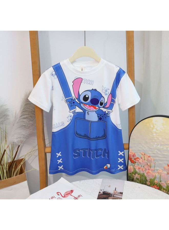 Girl's Cartoon Printed Small And Medium-sized Children's Skirt Short-sleeved  Summer New Style Baby Girl's Mid-length T-shirt Dress