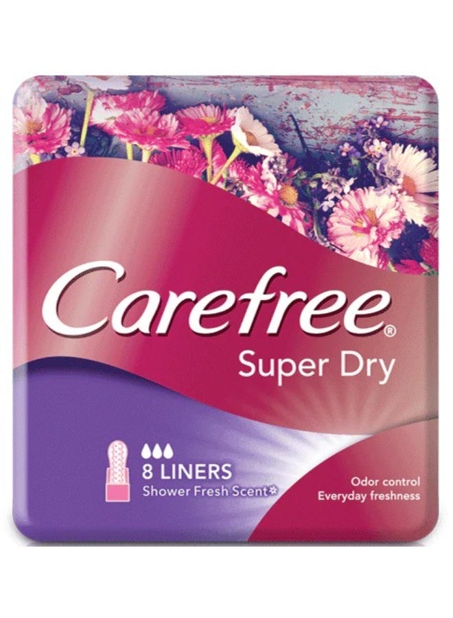Carefree Super Dry Panty Liners Shower Fresh Scent 8 Liners – Daily Freshness, Dry Comfort & Feminine Hygiene - Image 1